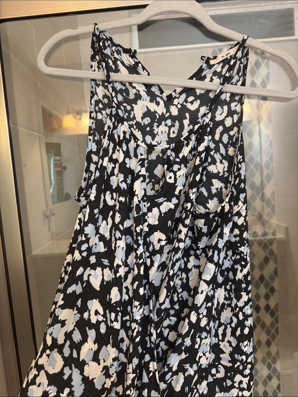 Navy, powder Blue and White Abstract Print Sleeveless Top